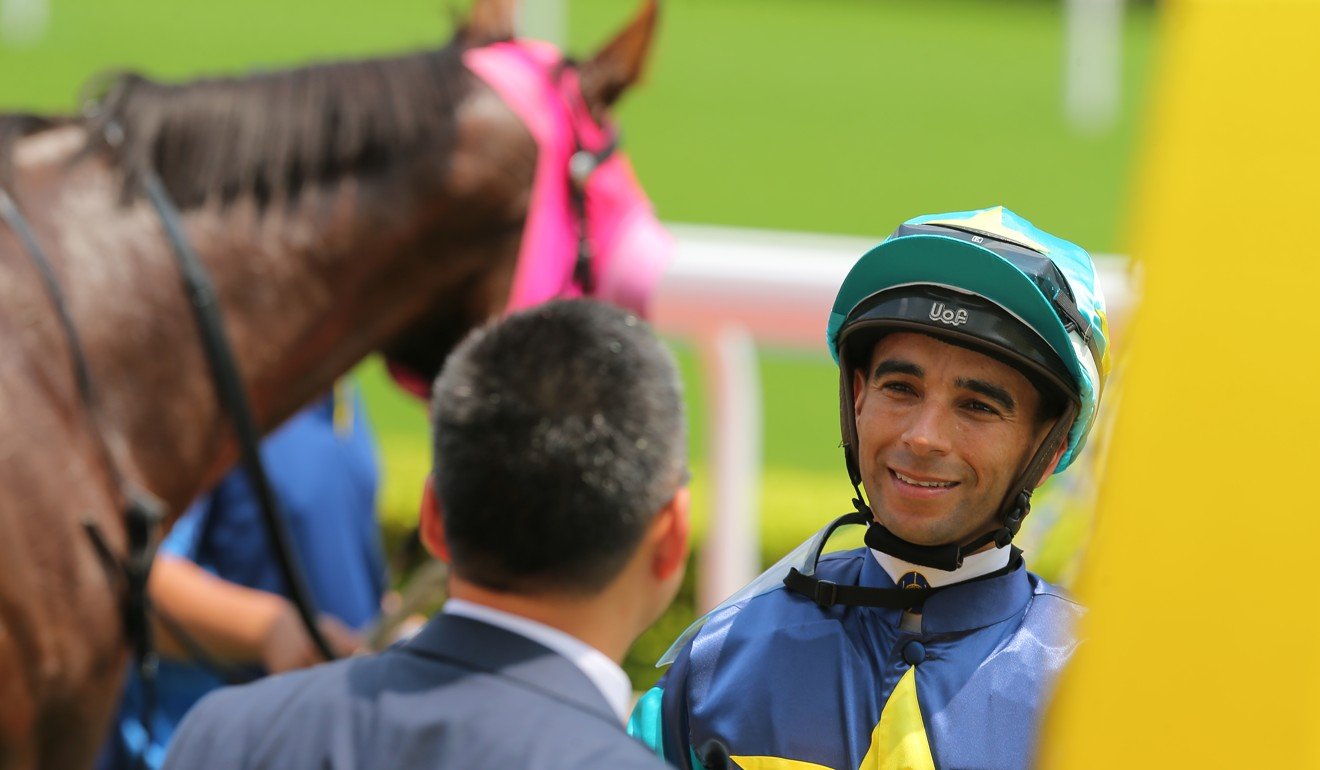 Joao Moreira chats to trainer Francis Lui after a winner earlier this month.