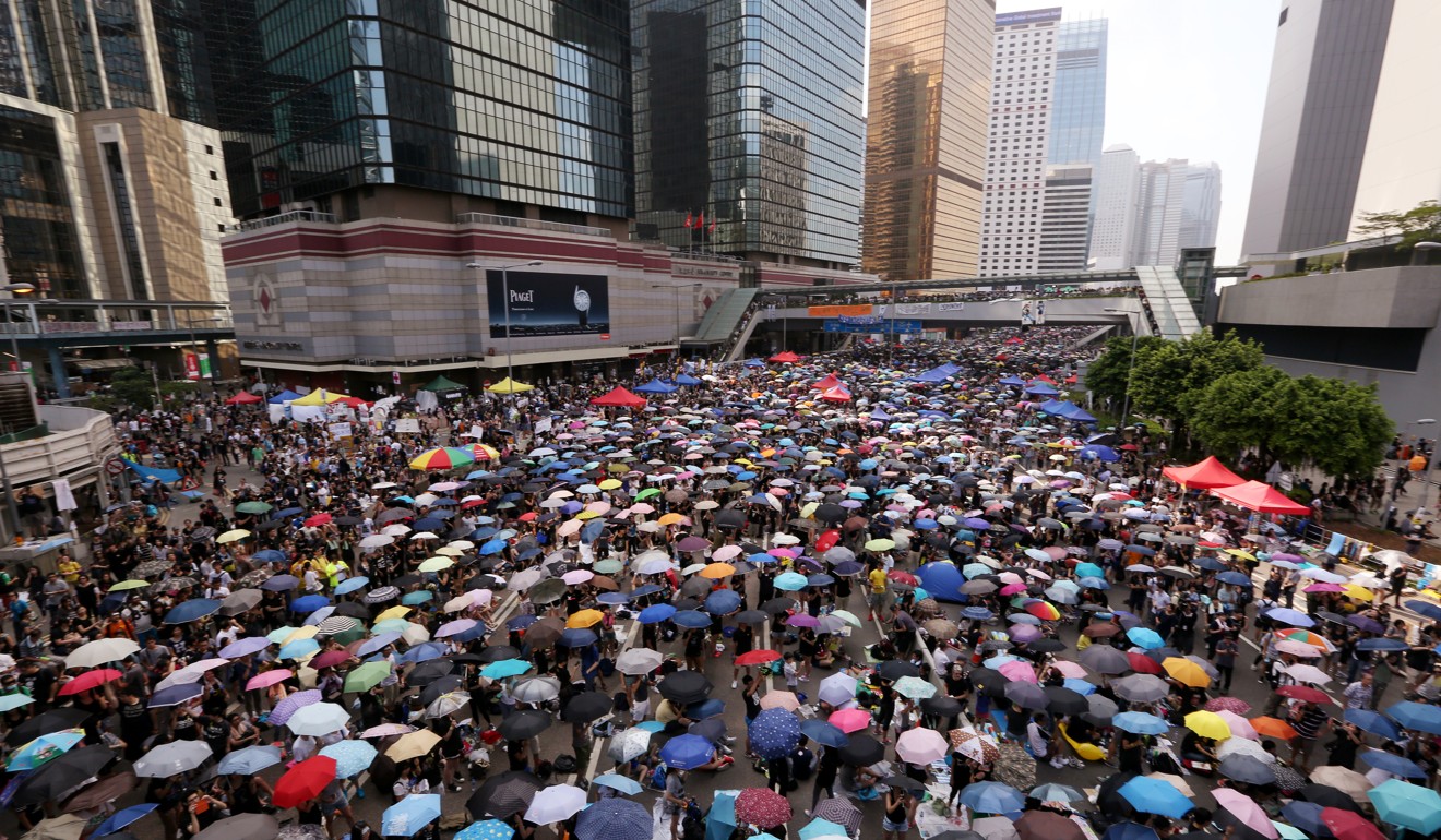 Protesters raise their umbrellas during the movement for universal suffrage in 2014. Photo: SCMP