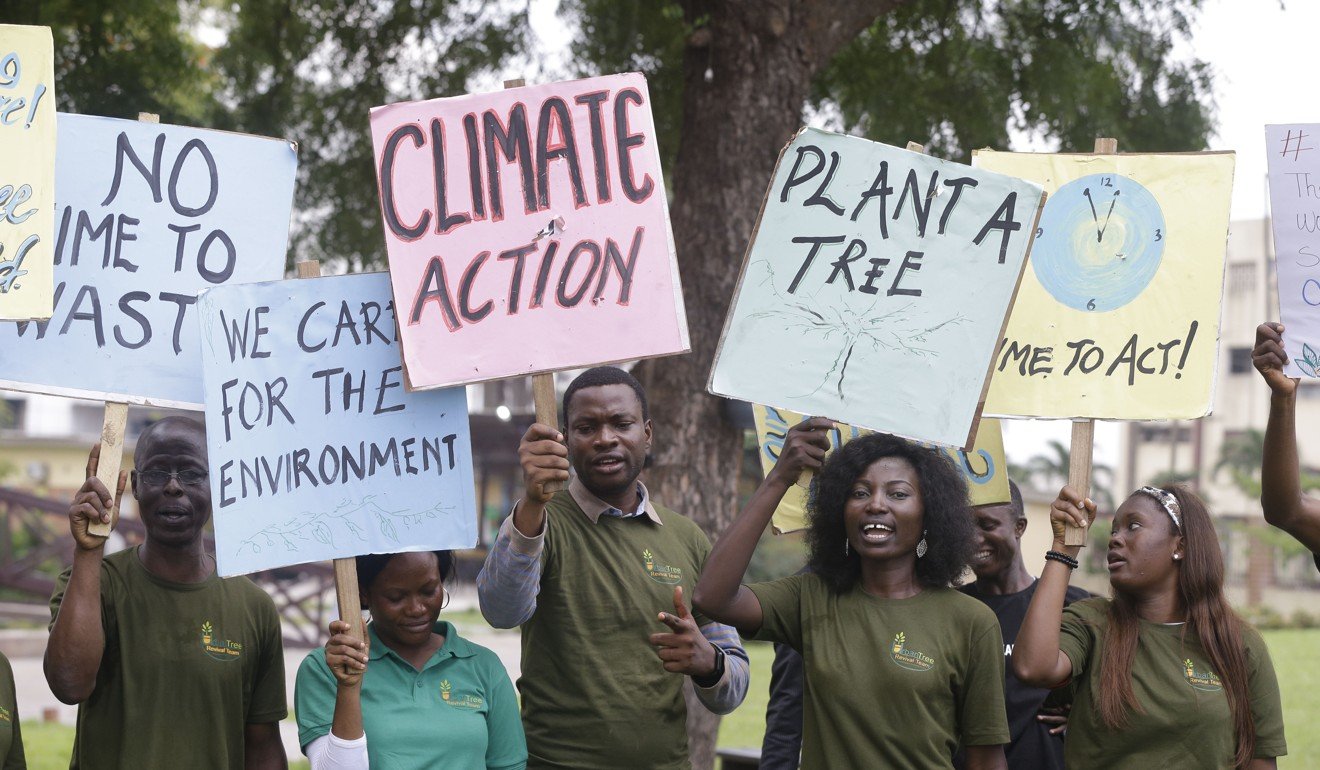 Protesters march to demand action on climate change in Lagos, Nigeria. Photo: AP
