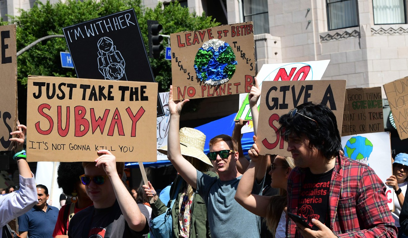 Young protesters march in downtown Los Angeles. Photo: AFP