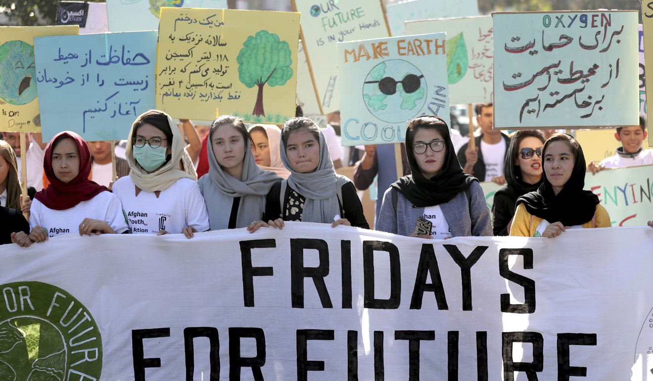 Young people attend a Climate Strike rally in Kabul, Afghanistan. Photo: AP