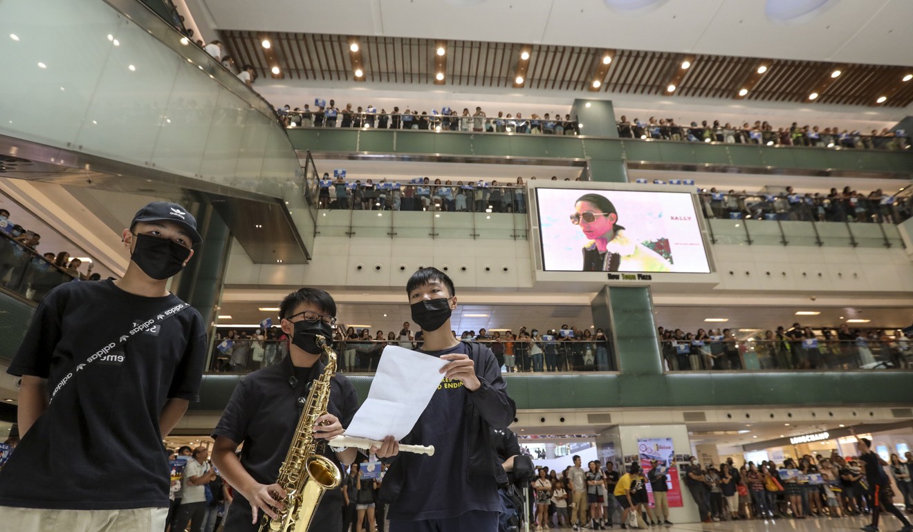 Anti-government protesters are out in force at New Town Plaza shopping centre in Sha Tin. Photo: Nora Tam