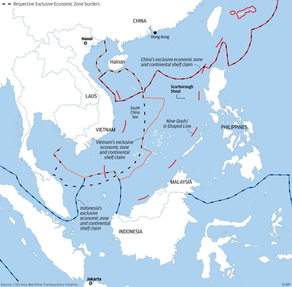Overlapping Exclusive Economic Zones in the South China Sea. Graphic: SCMP