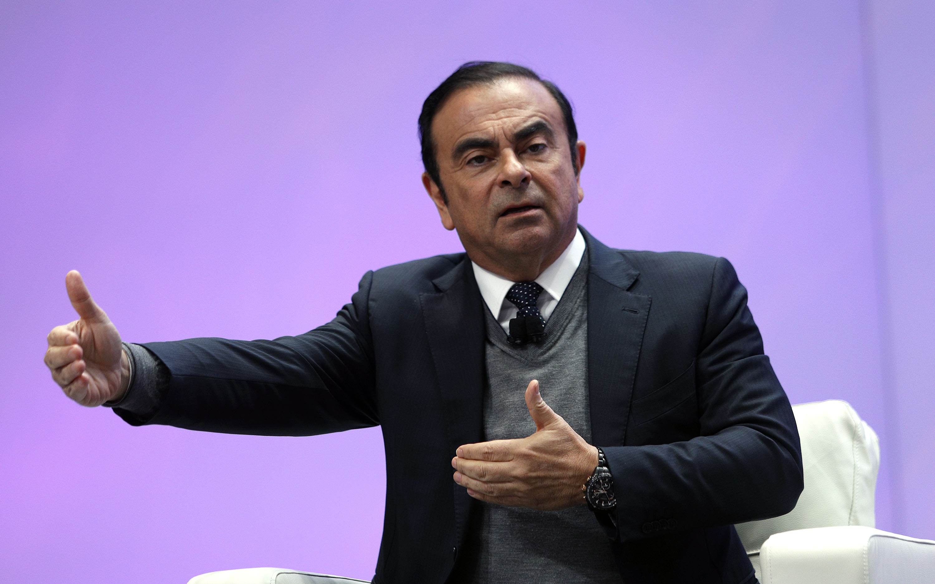 Carlos Ghosn, former Nissan CEO, speaks at the North American International Auto Show in Detroit in January 2017. Photo: AFP