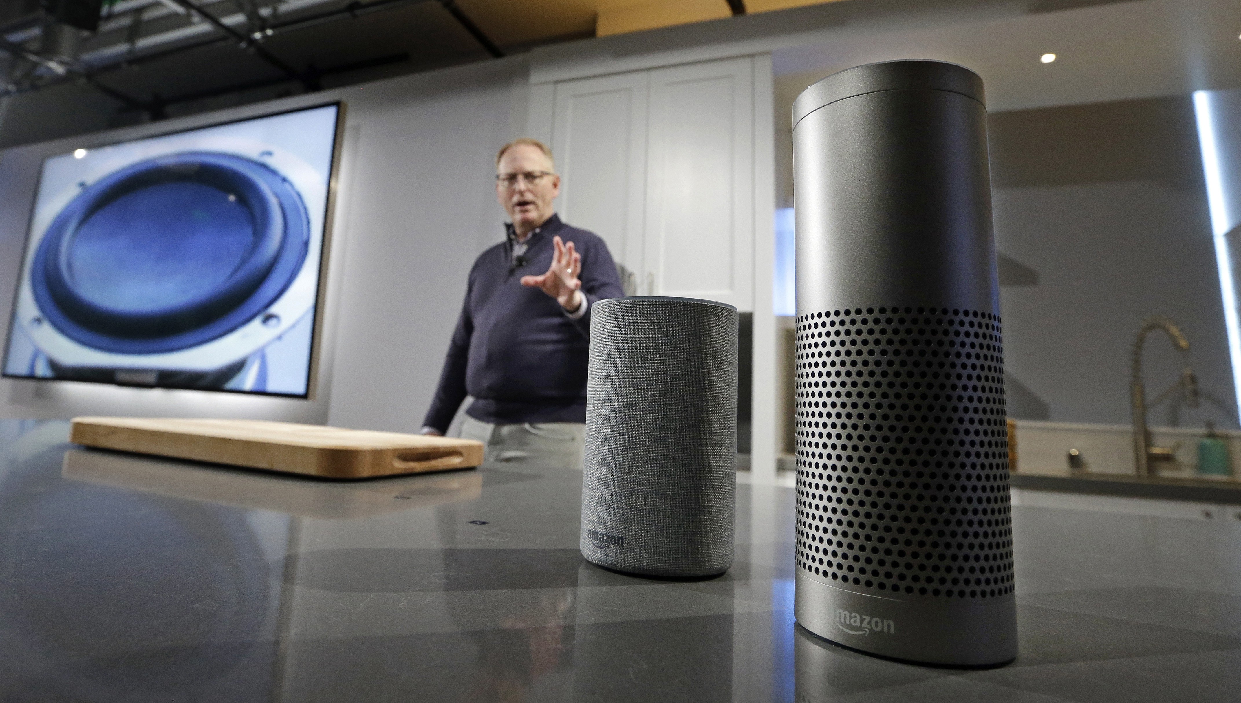 Amazon’s Echo smart speaker. Photo: AP