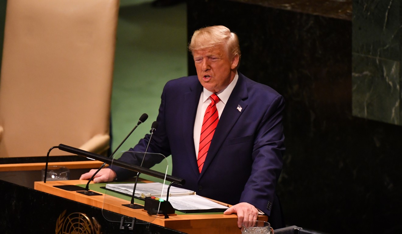 US President Donald Trump addressing the 74th session of United Nations General Assembly at the UN headquarters in New York on Tuesday. Photo: AAP/dpa