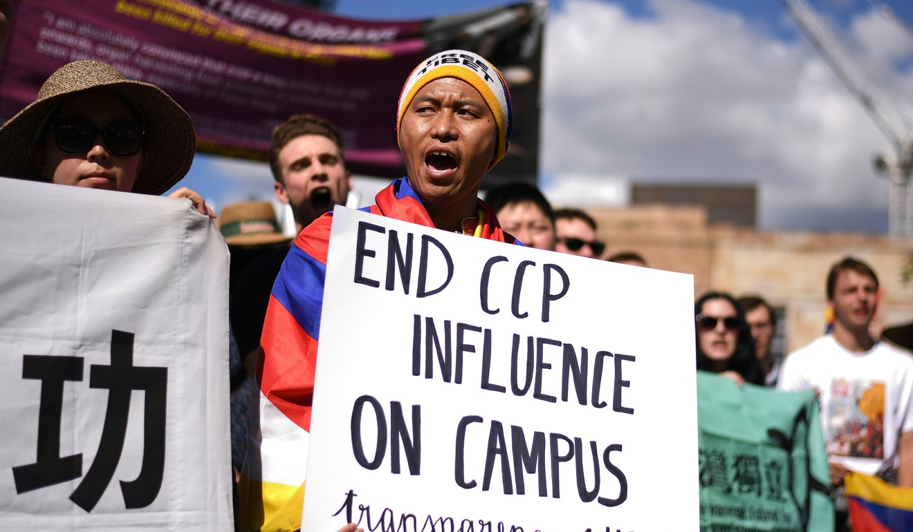 Students at the University of Queensland in Brisbane protest against funding agreements between Australian universities and Chinese government funded education organisations. Photo: EPA-EFE