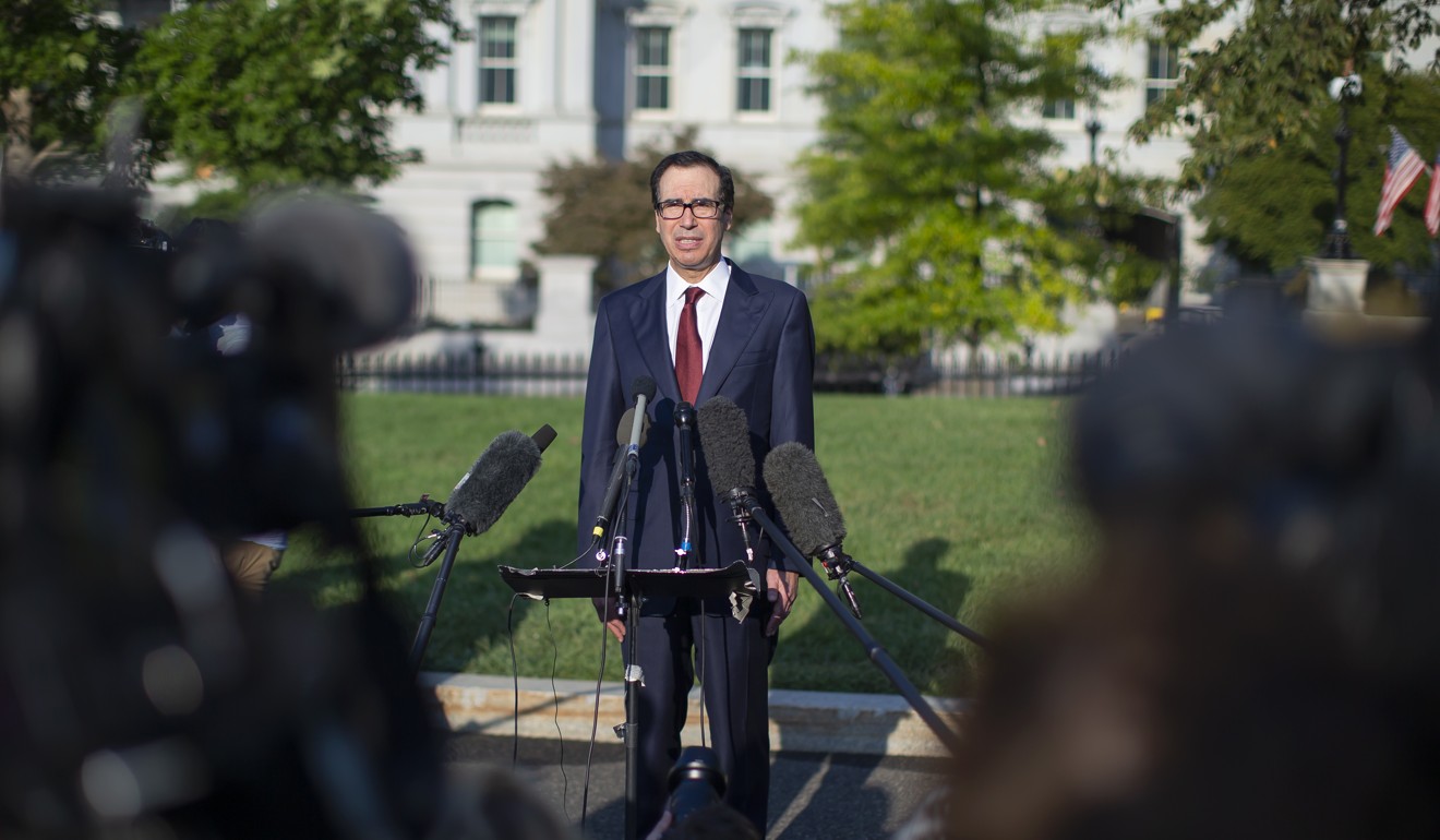 US Secretary of Treasury Steven Mnuchin speaks to the news media outside the West Wing of the White House about trade issues with China. Photo: EPA-EFE