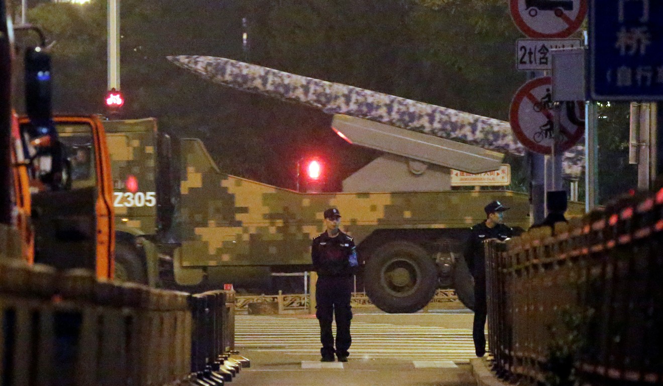 A military vehicle on the streets of Beijing as the Chinese capital prepares for a parade to mark National Day. Photo: Reuters