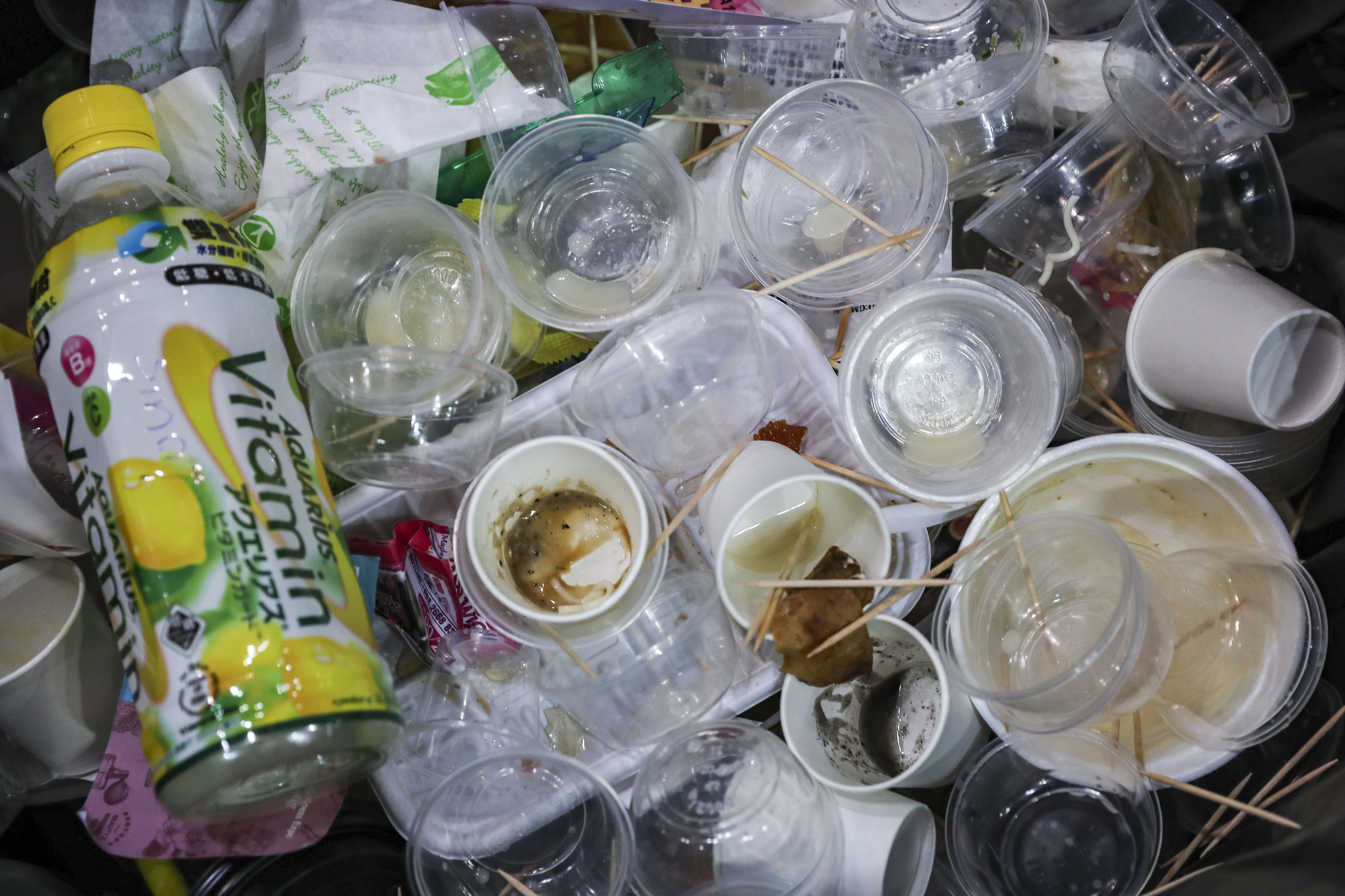 Plastic waste at HKTDC Food Expo at the Hong Kong Convention and Exhibition Centre in Wan Chai. Photo: K. Y. Cheng