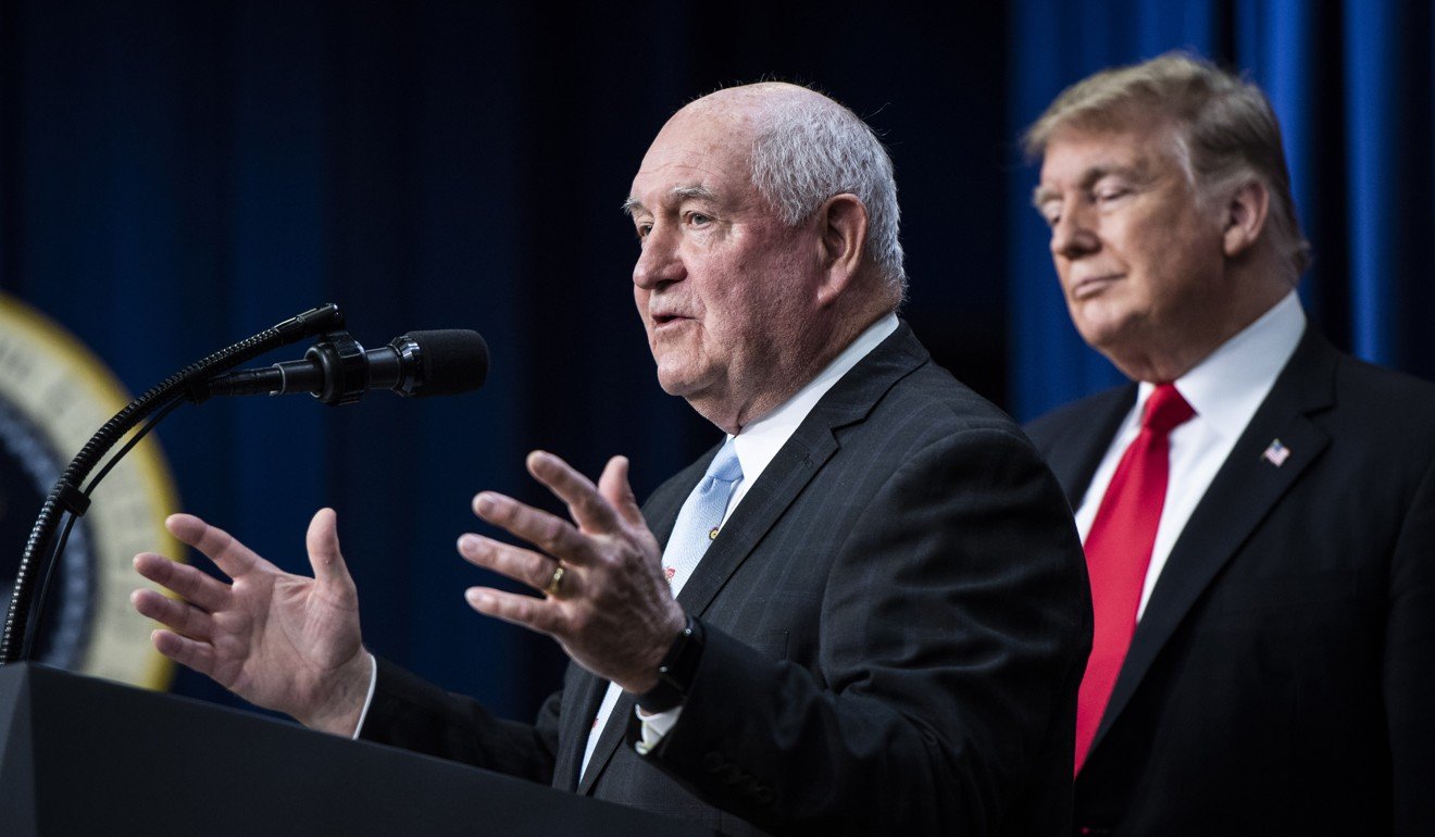 US Secretary of Agriculture Sonny Perdue (left) and President Donald Trump at a signing ceremony for a farm bill in Washington in December. Photo: Jabin Botsford/Washington Post