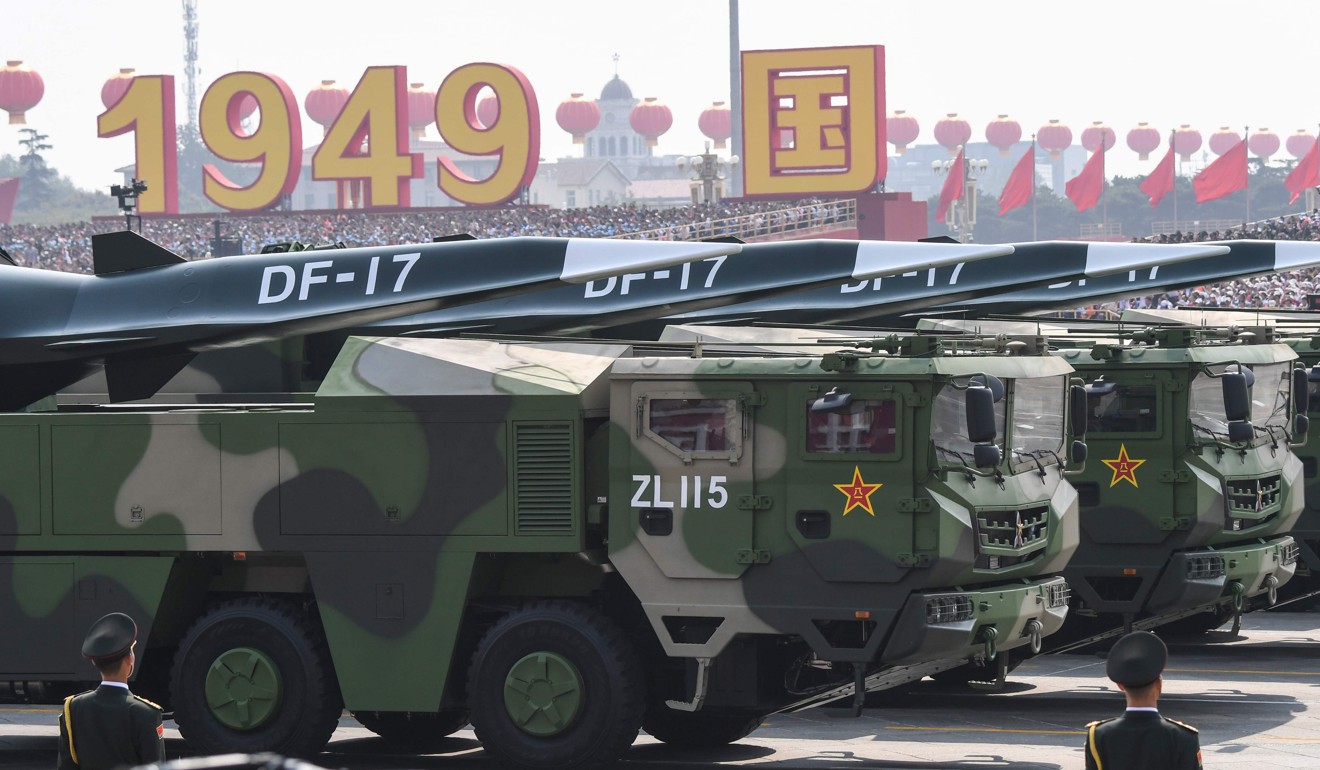 The DF-17 hypersonic ballistic missile made its debut in the parade. Photo: AFP