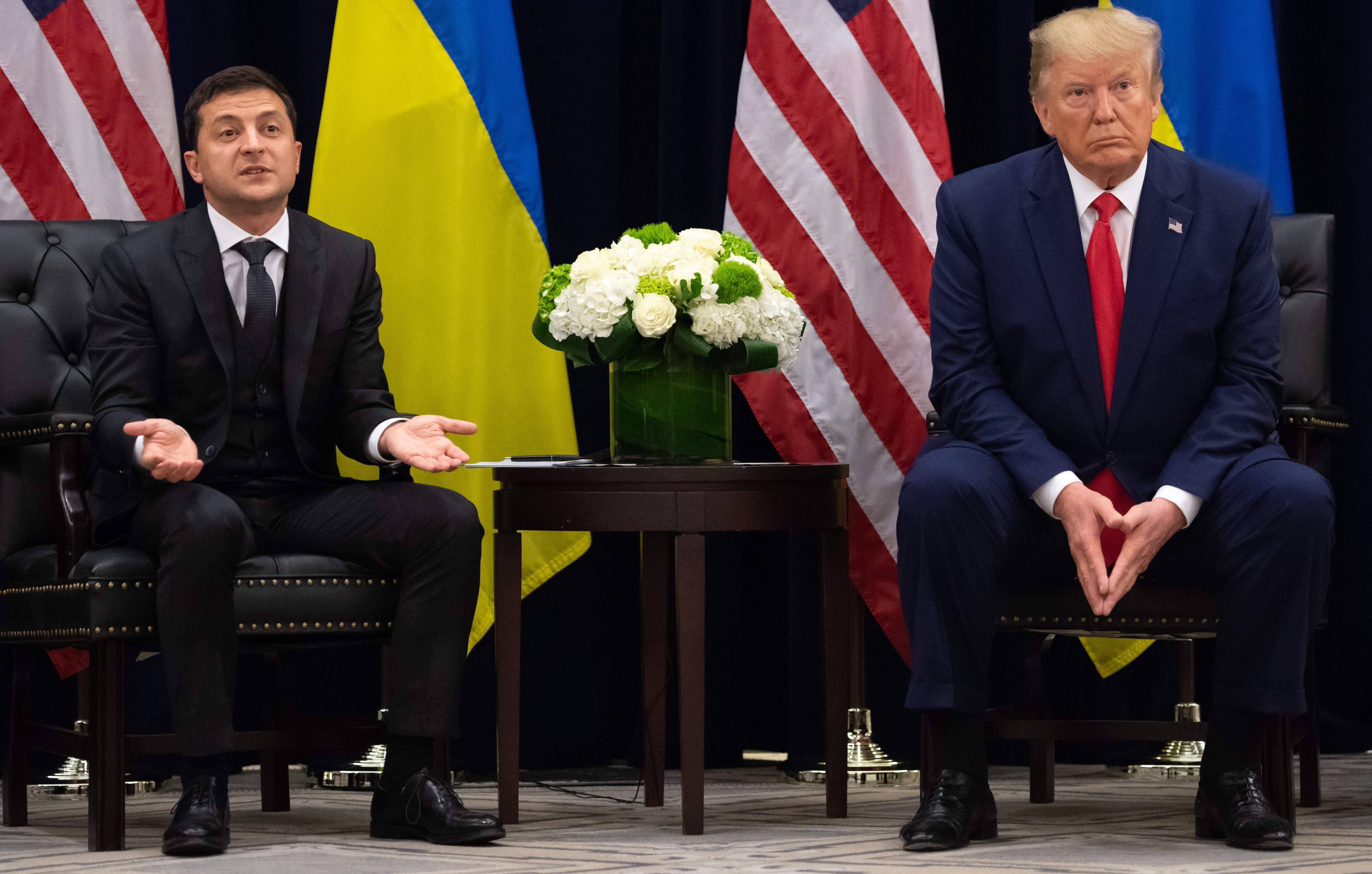 Ukrainian President Volodymyr Zelensky and US President Donald Trump meet in New York on September 25, on the sidelines of the UN General Assembly. It was the first face-to-face encounter between the two leaders, taking place shortly after Trump released a memo about a phone call with Zelensky on July 25, which was at the centre of a whistle-blower complaint that has an triggered impeachment inquiry. Photo: AFP