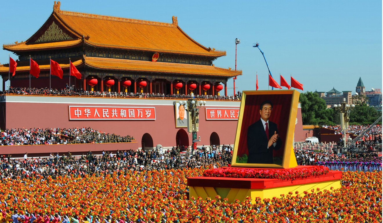 A giant portrait of then-president Hu Jintao is paraded in Beijing during celebrations to mark the 60th anniversary of Communist Party rule in 2009. Photo: Xinhua