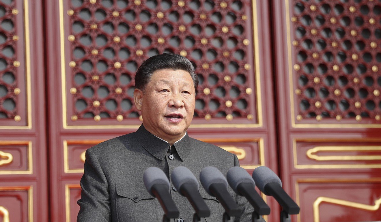 President Xi Jinping speaks in Tiananmen Square during Tuesday’s celebrations. Photo: Xinhua