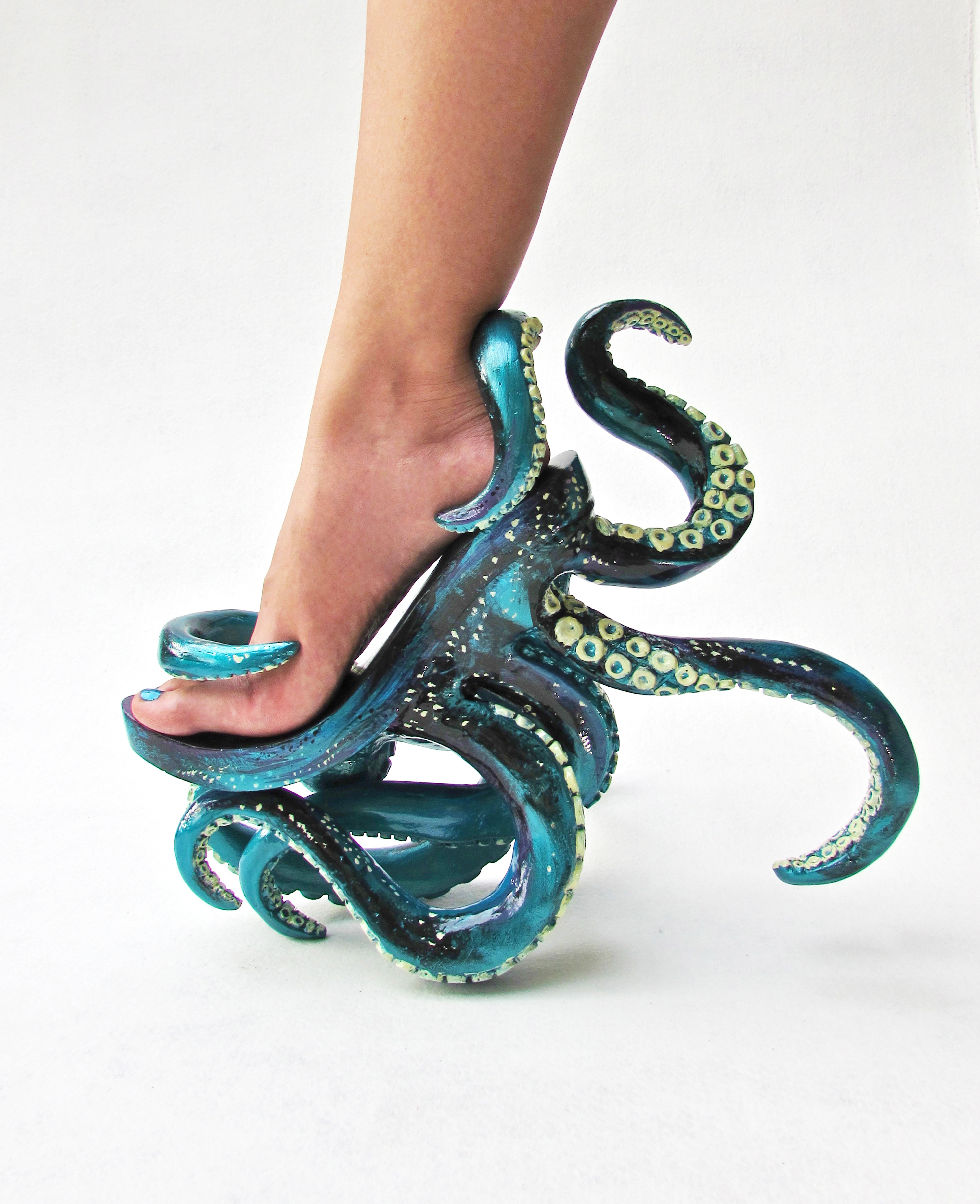 Kermit Tesoro’s unique shoe designs won the admiration of Lady Gaga, among other celebrities. Pictured here is the Polypodis, inspired by cephalopods floating in water.