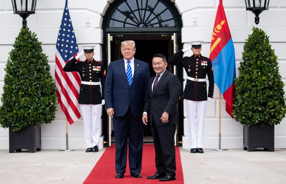 US President Donald Trump welcomes Battulga to the White House in Washington on July 31. Photo: AFP