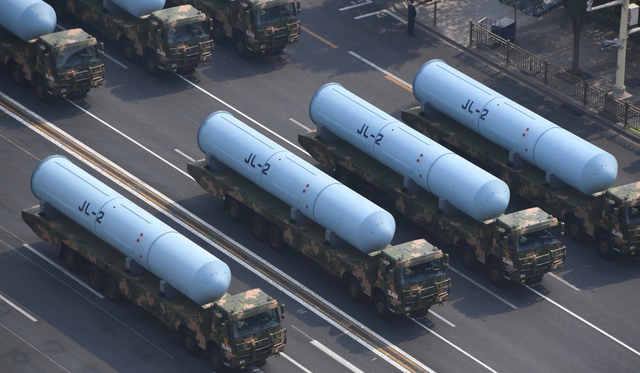 A formation of JL-2 missiles featured in the parade. Photo: Xinhua