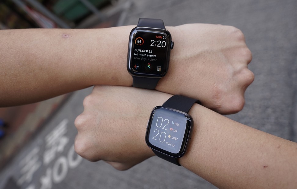 The Fitbit Versa 2 (below) looks similar to the Apple Watch Series 5 (top).
