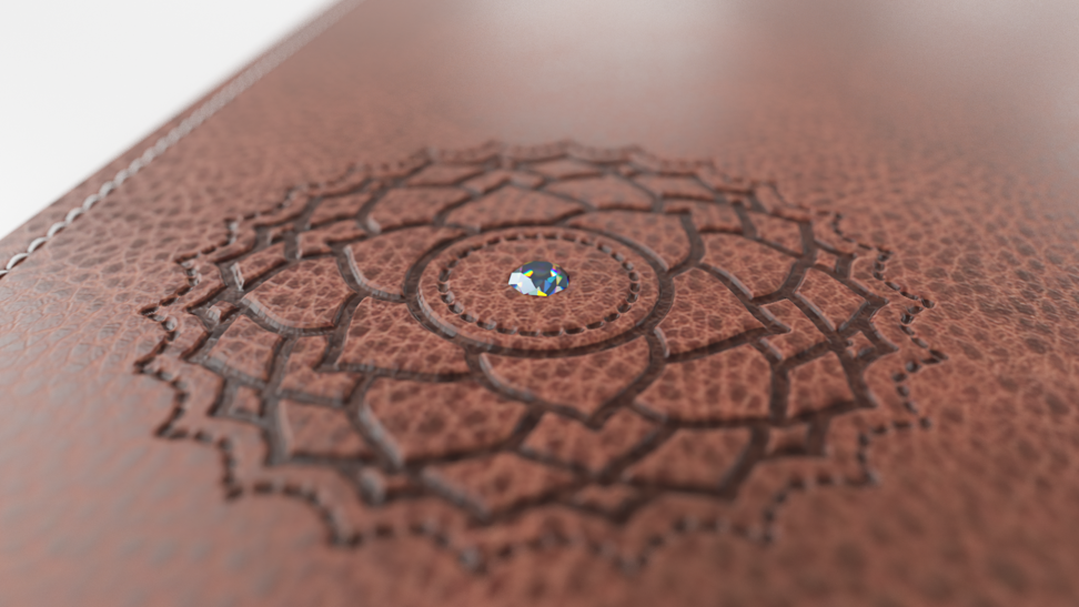 The mat is encrusted with a diamond, ruby, sapphire, etc.