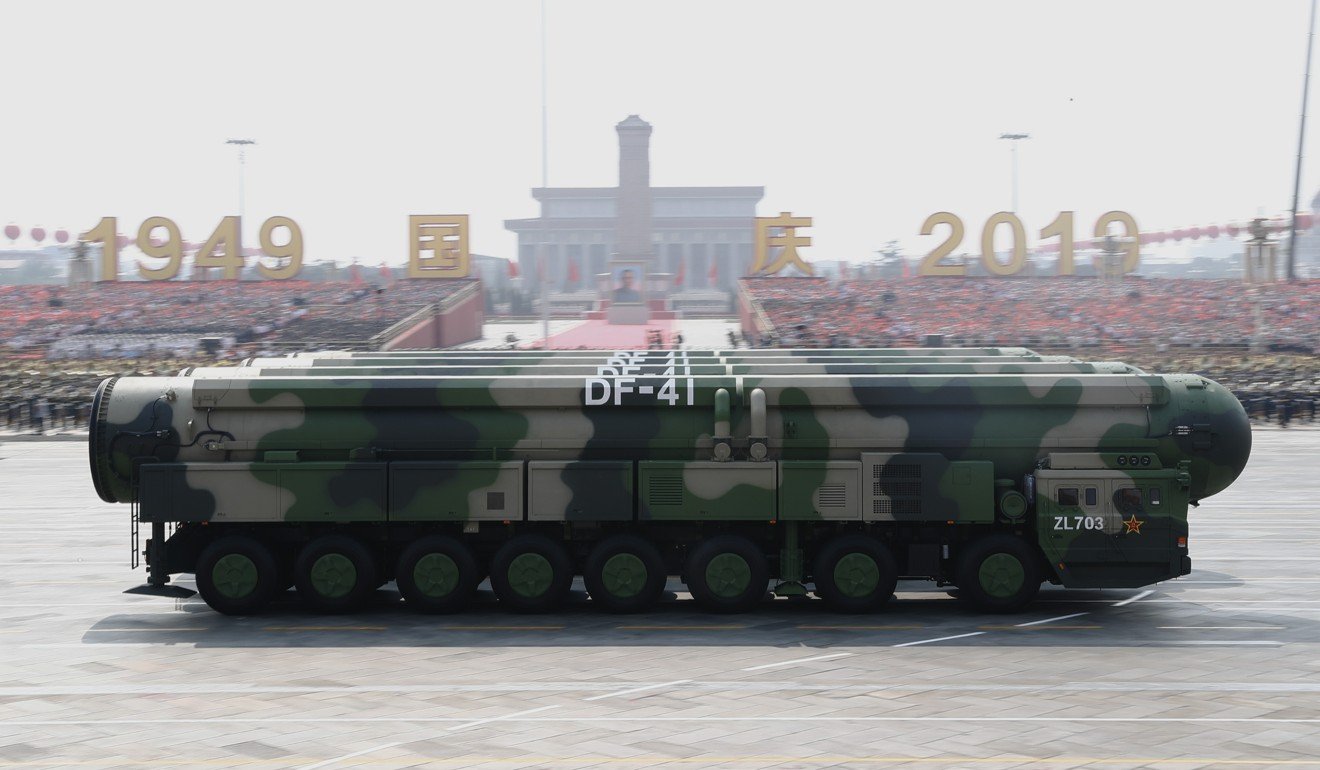 One of the stars of the military parade on October 1, the DF-41 intercontinental ballistic missile is believed to be the most powerful missile in the world, with a range of up to 15,000km and capable of carrying 10 independently targeted nuclear weapons. Photo: Xinhua