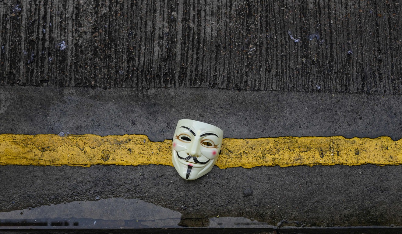 A mask left by protesters in Wan Chai during clashes on September 29. Photo: AFP
