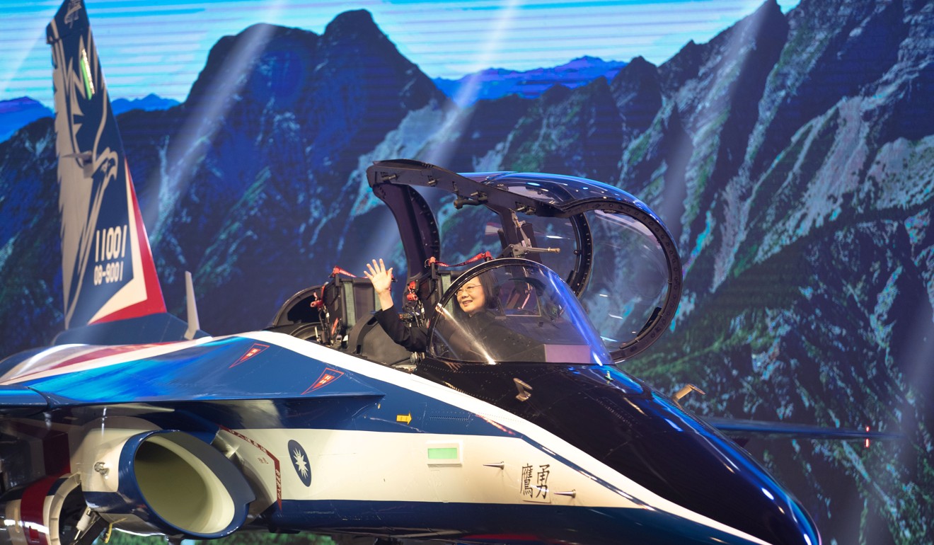 Taiwan's President Tsai Ing-wen at an unveiling ceremony for a jet prototype. Photo: Reuters