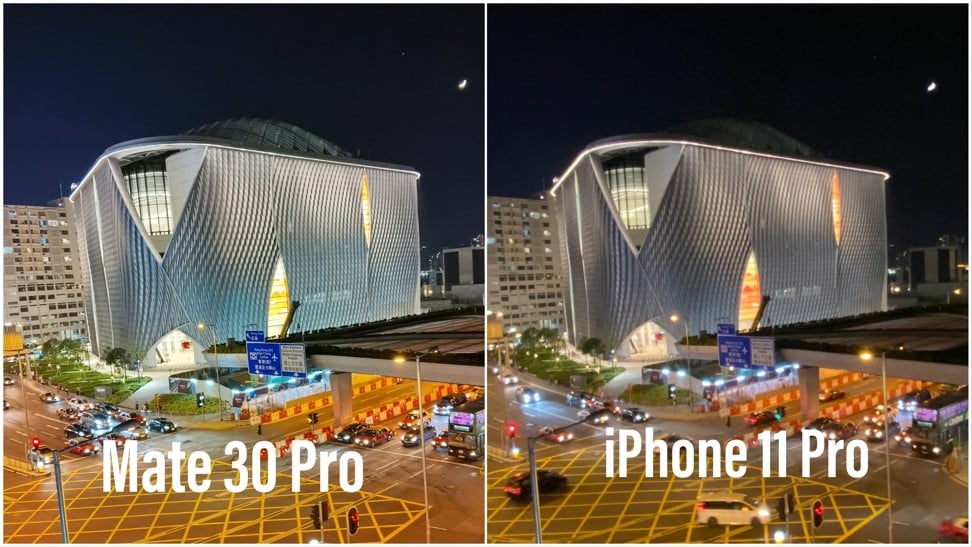 Close crops of wide-angle images captured by the Huawei Mate 30 Pro and iPhone 11 Pro. Photo: Ben Sin