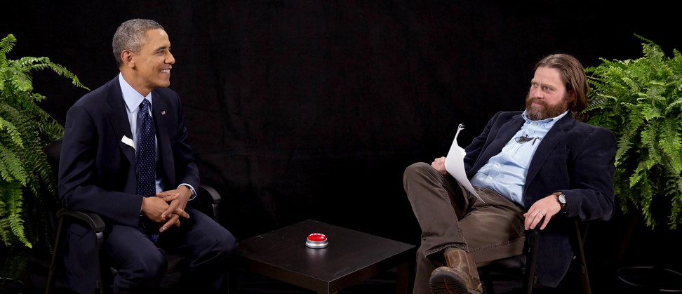 Barack Obama (left) talks to Galifianakis on Between Two Ferns. Photo: AP/Funny Or Die