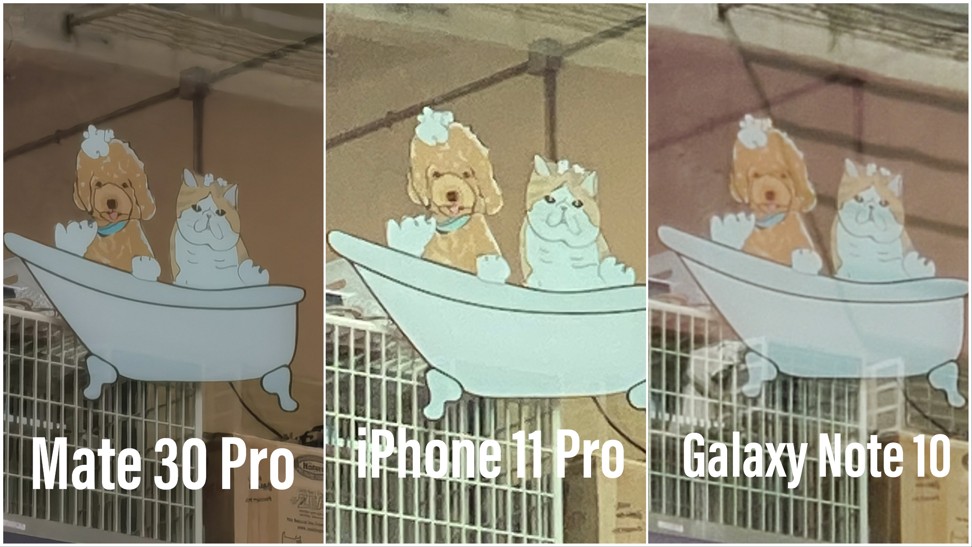 Three 10X zoom images captured by the Mate 30 Pro, iPhone 11 Pro, and Samsung Galaxy Note 10. Huawei’s telephoto lens is clearly superior. Photo: Ben Sin
