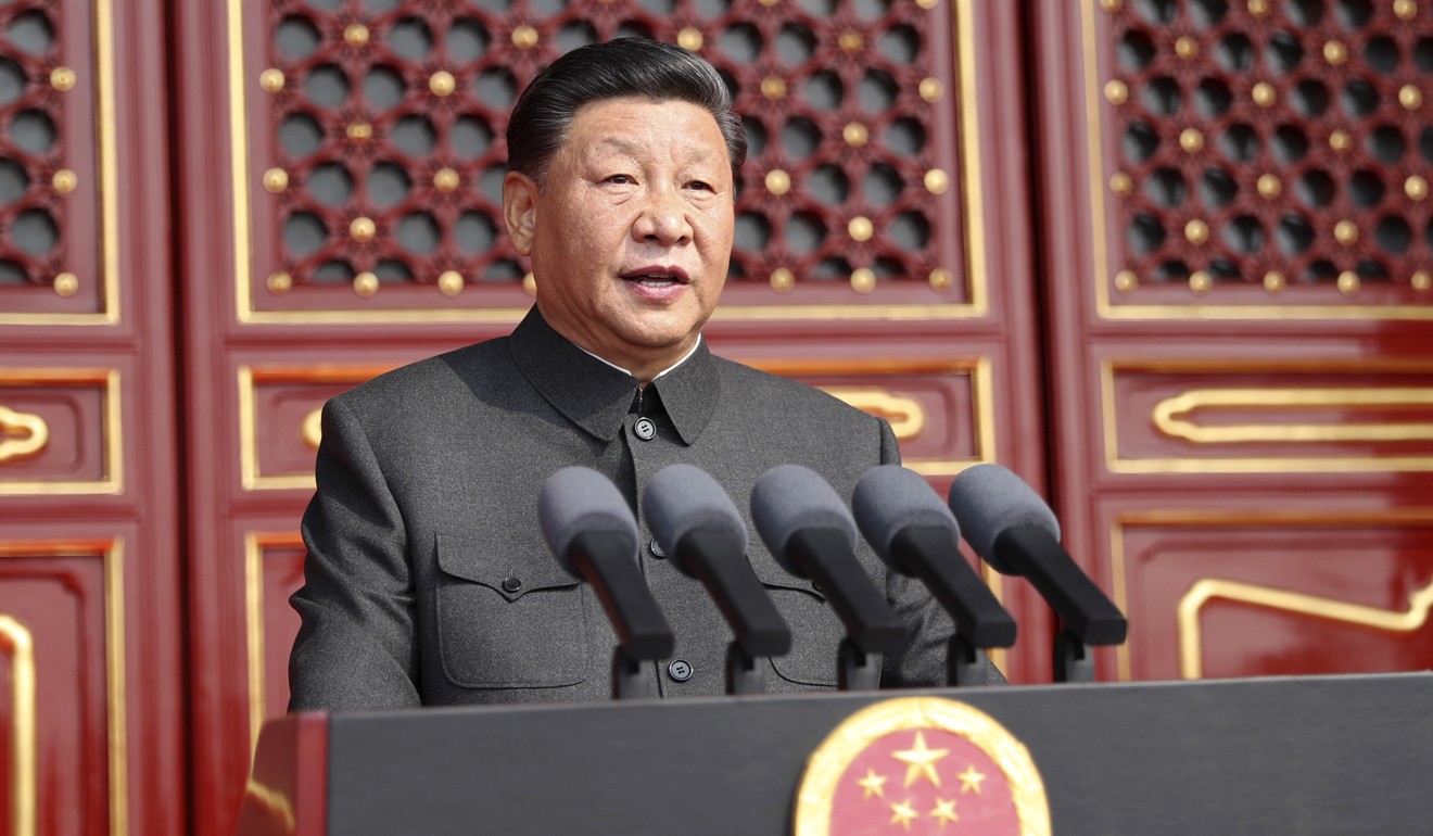 President Xi Jinping delivers a speech to celebrate the 70th anniversary of the founding of the People’s Republic of China, in Tiananmen Square, Beijing, on October 1. Photo: Xinhua via AP