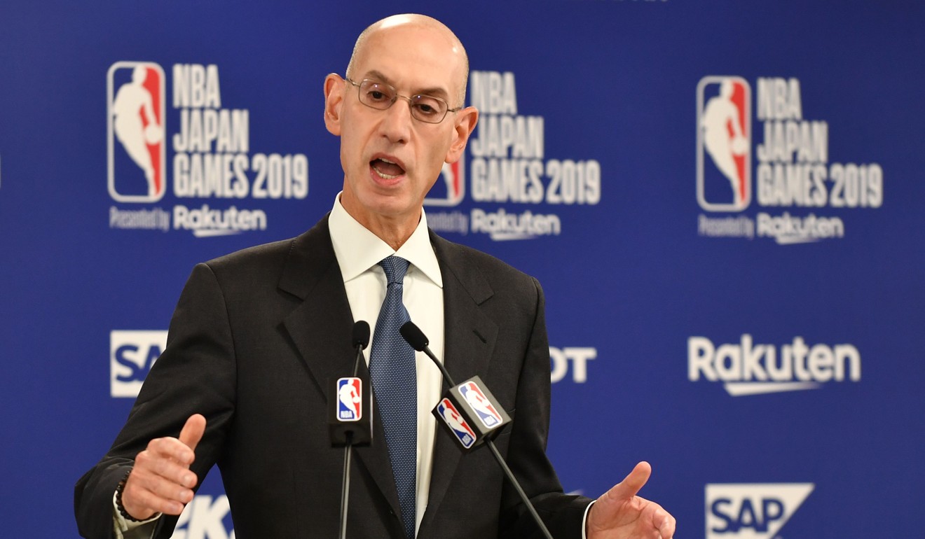 NBA commissioner Adam Silver at a press conference in Tokyo on Tuesday before the NBA Japan Games 2019 featuring the Toronto Raptors and Houston Rockets. Photo: AFP