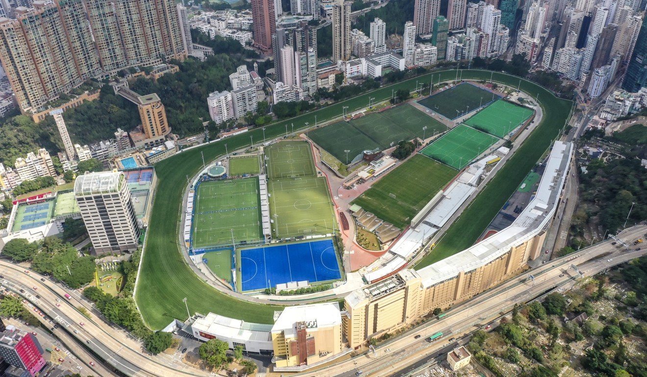 An overhead view of Happy Valley racecourse, where paint containers were found on the back straight on Wednesday night. Photo: Martin Chan