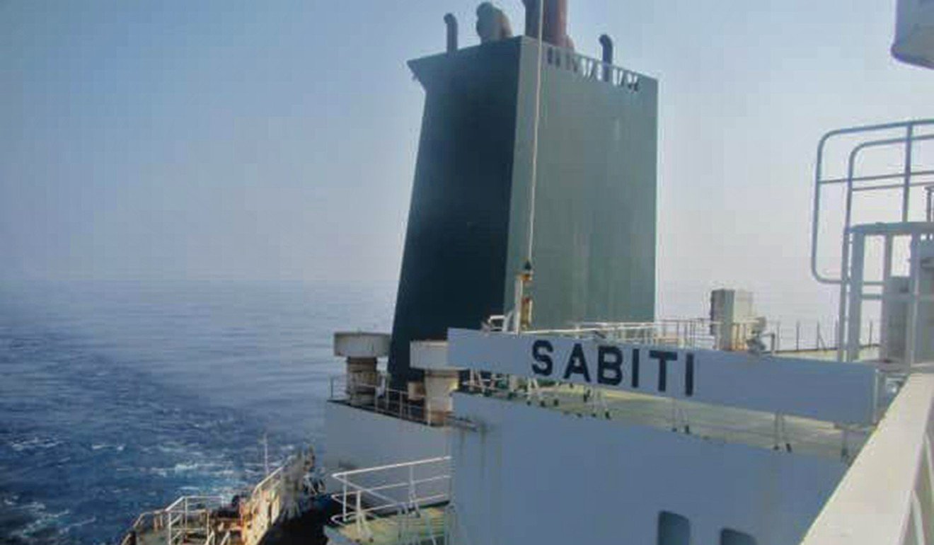 A picture released by Iranian state TV shows the Iranian crude oil tanker Sabiti sailing in the Red Sea. Photo: AFP