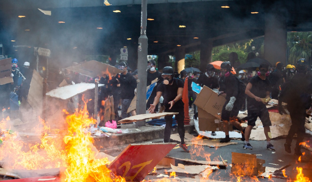 Demonstrators during an October 1 protest in the Central district of Hong Kong. Photo: Bloomberg
