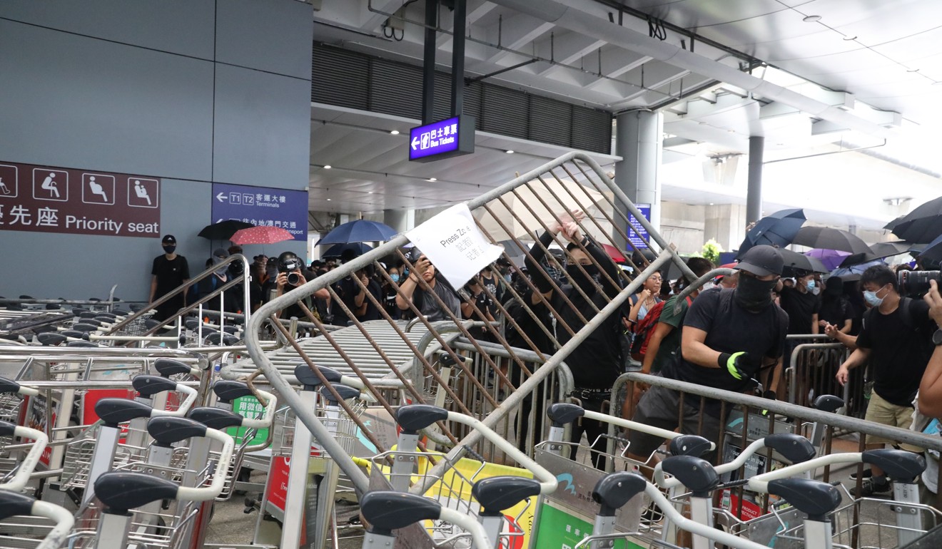 Barricades on September 1 at the airport, a popular target for protesters. Photo: Dickson Lee