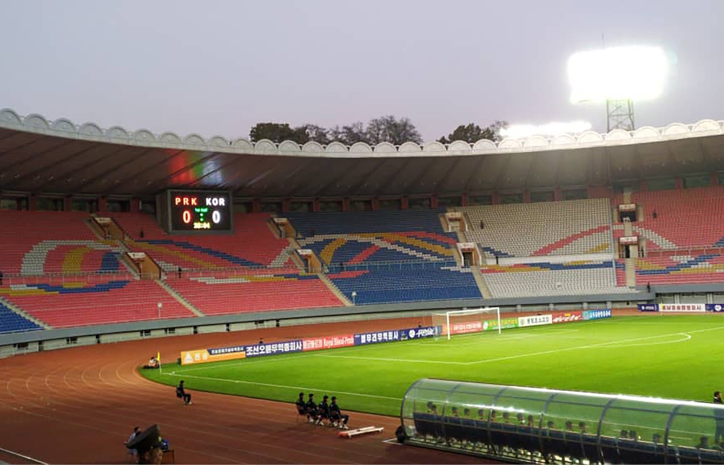 Empty stands at the World Cup 2022 qualifying Asian zone group H match between North and South Korea. Photo: AFP