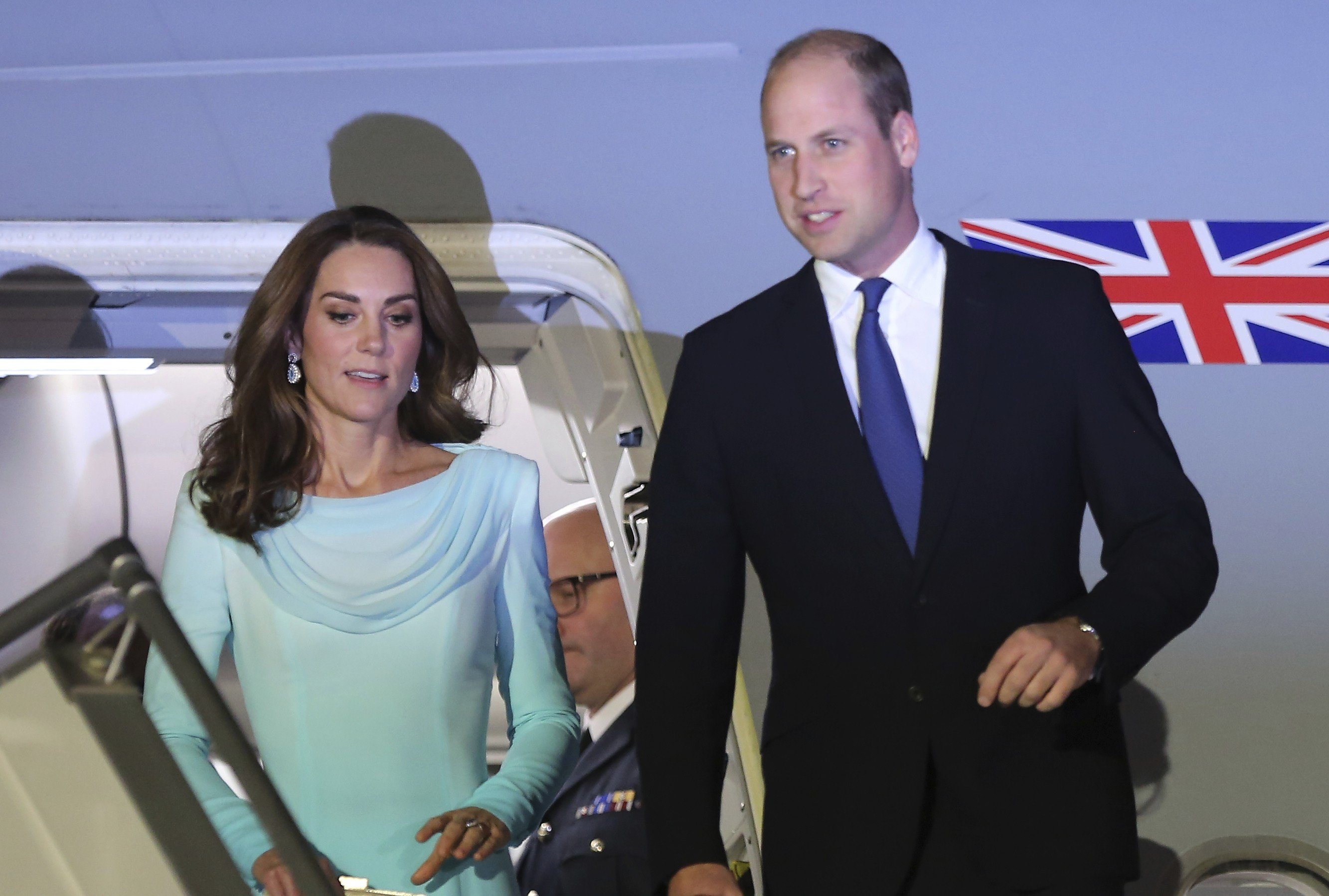 Prince William and his wife Kate arrived at Nur Khan base in Islamabad. Photo: AP