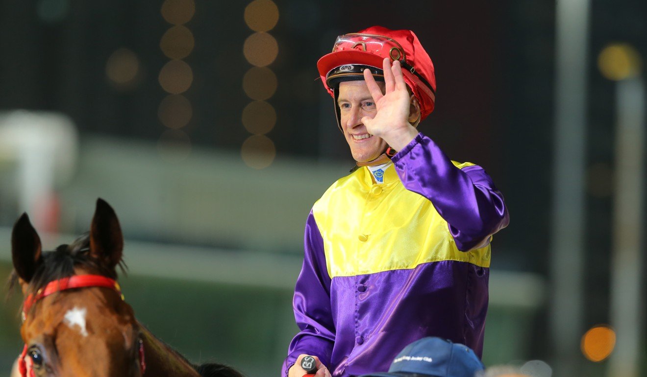 Blake Shinn rides a winner at Happy Valley.