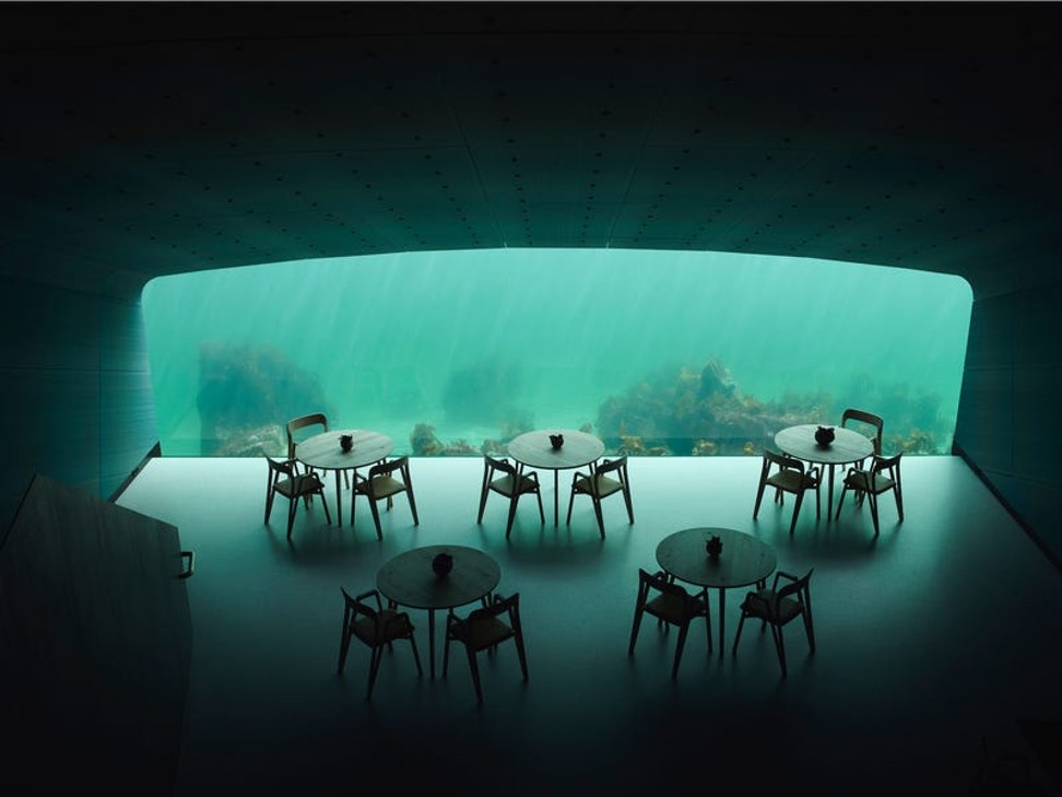 Take a look inside Under, the world's largest underwater restaurant. Photo: Ivar Kvaal