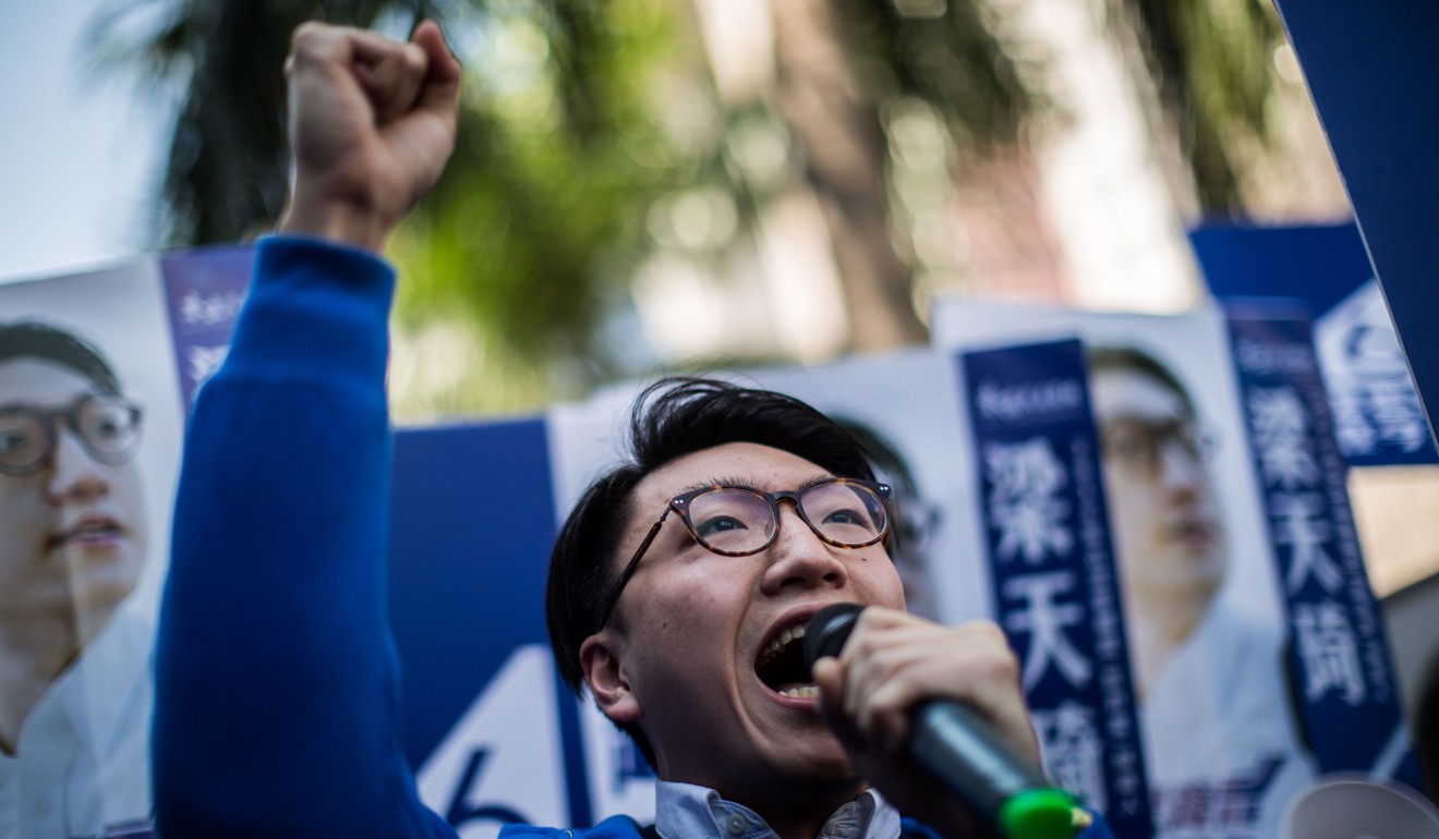 Edward Leung first used the slogan in 2016 for his election campaign. Photo: AFP