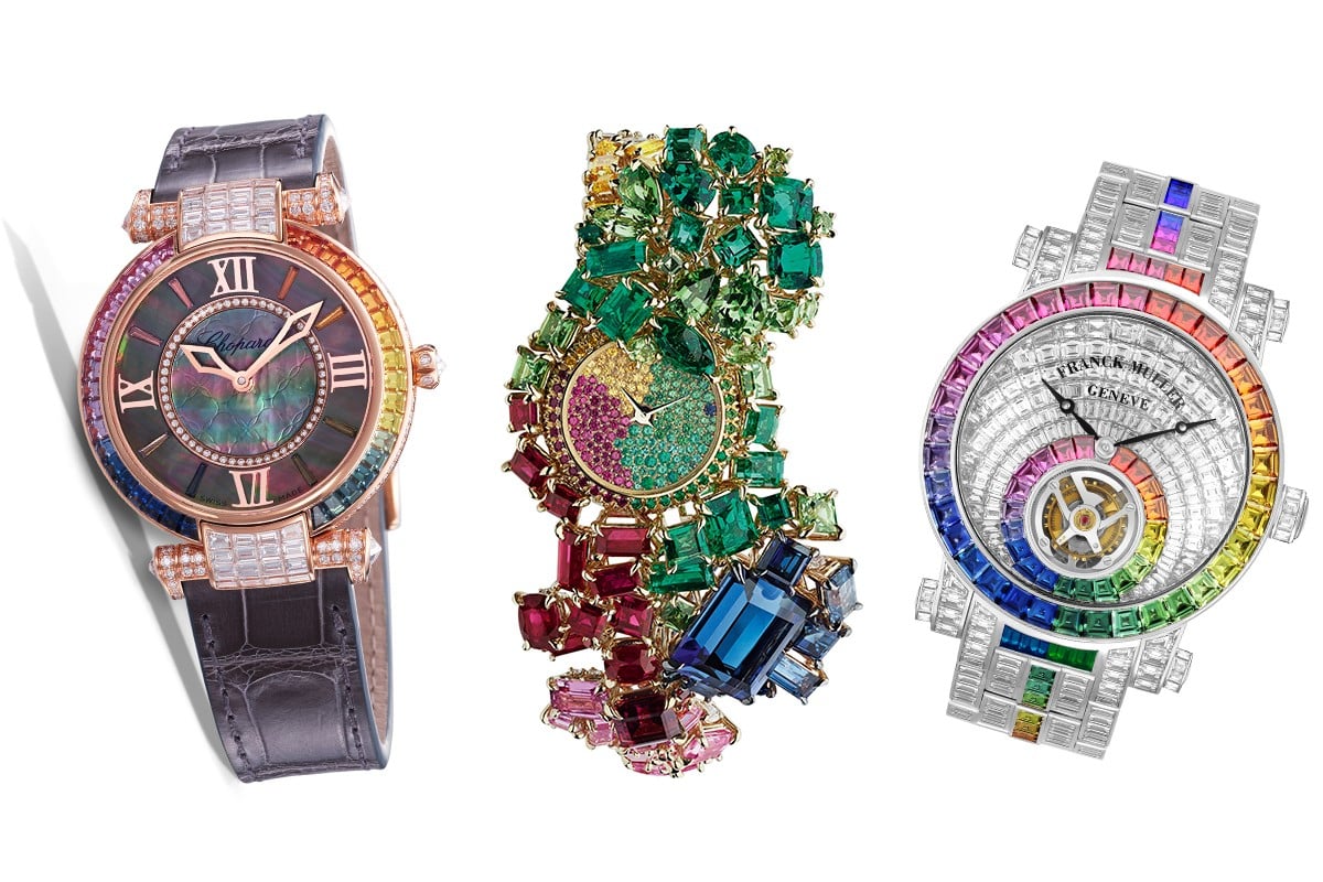 Watches by Gem Dior, Rolex and Chopard are among the rainbow collection from fine jewellery watchmakers.