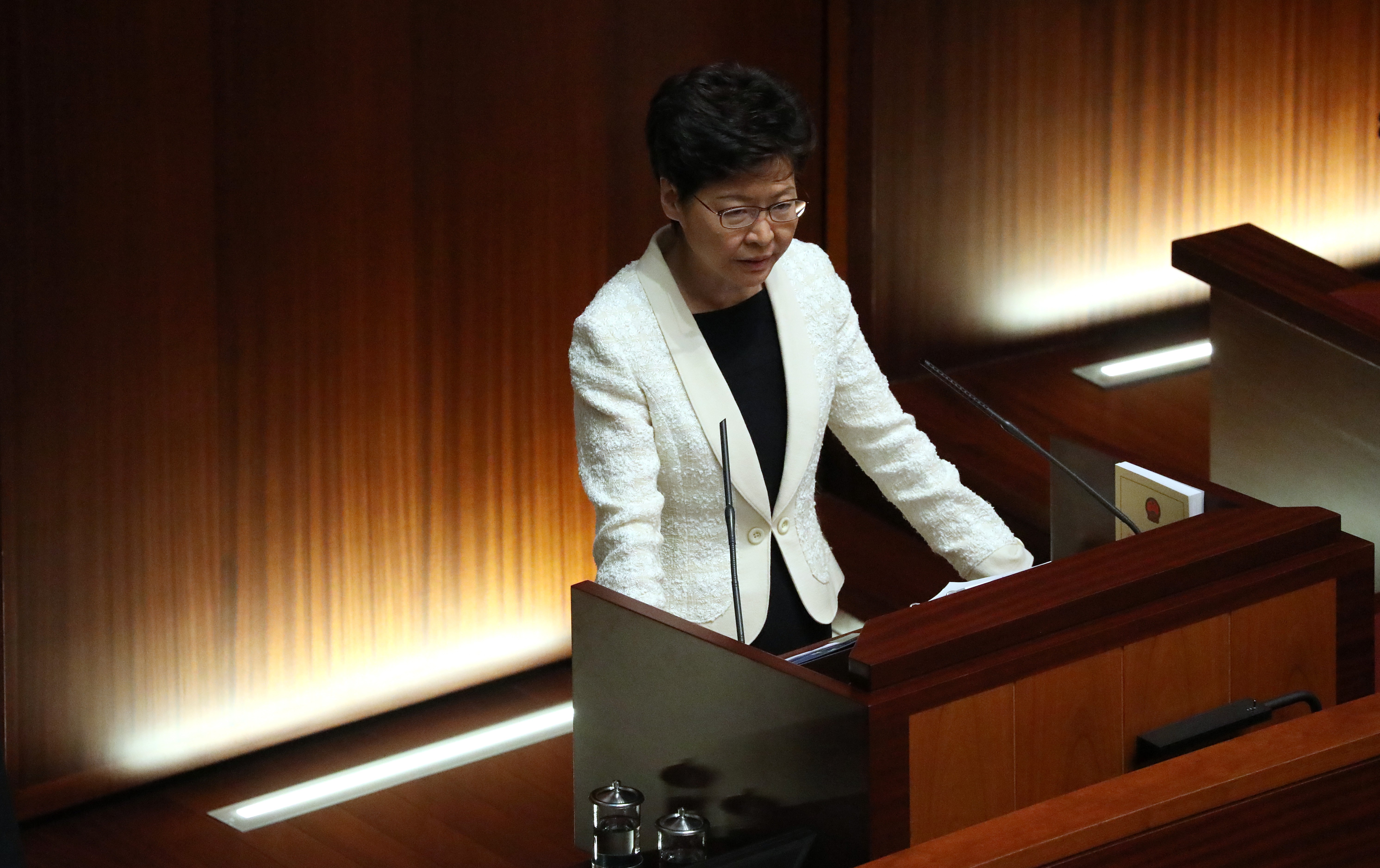 Chief Executive Carrie Lam during a question-and-answer session at the Legislative Council Complex on Thursday, a day after delivering the 2019 policy address. Photo: Nora Tam