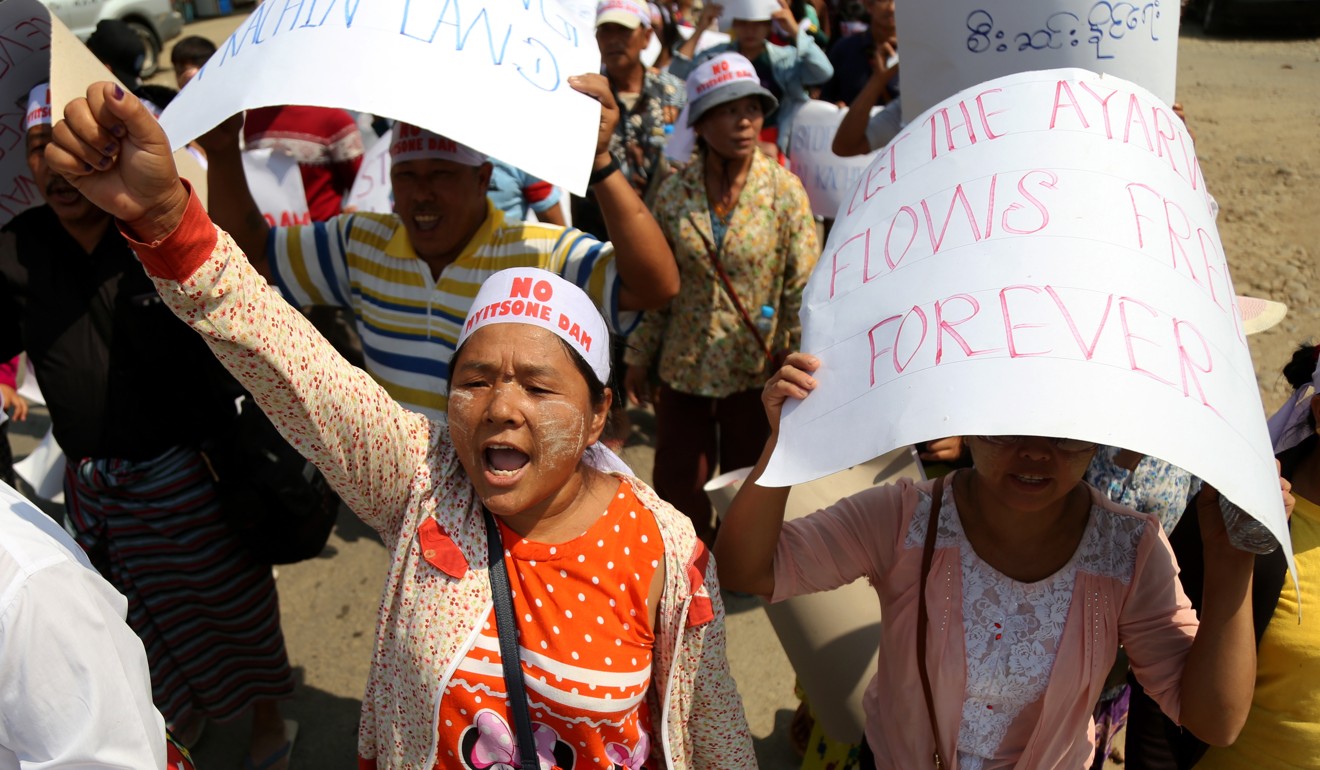 Kachin people protest against the Myitsone Dam project. Photo: EPA