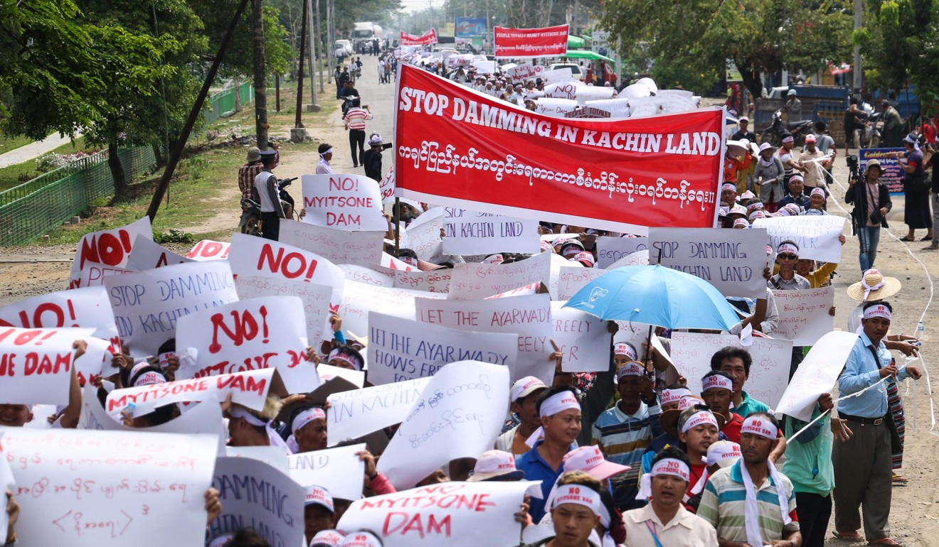 People from Kachin State protest against the Myitsone dam project. Photo: AFP