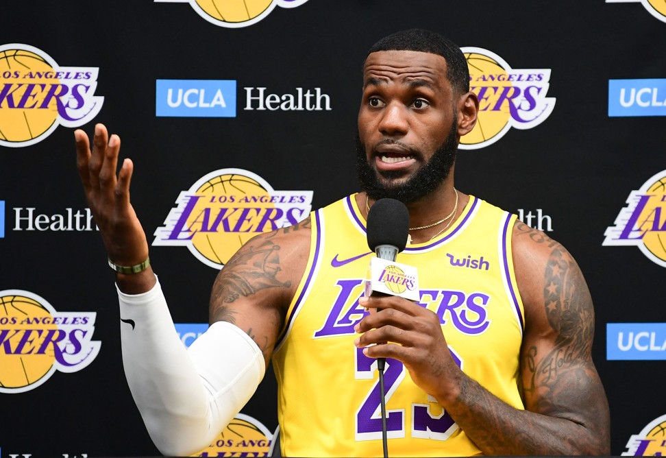 Los Angeles Lakers forward LeBron James speaking during a media day in El Segundo, California on September 27. Photo: AFP