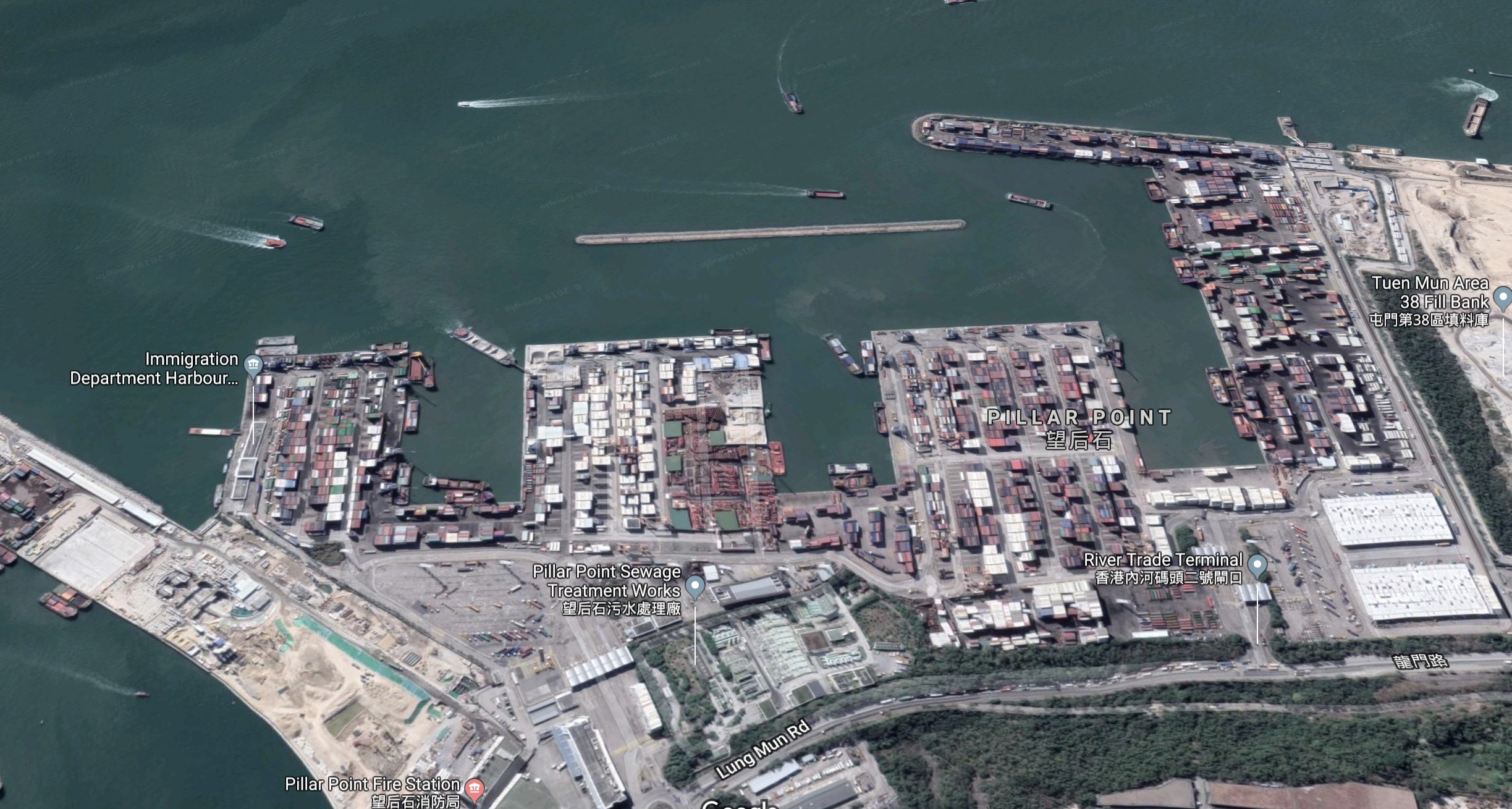 The River Trade terminal in Tuen Mun could be moved to Lung Kwu Tan to allow for the development of a new settlement, under plans being considered by the government. Photo: Google