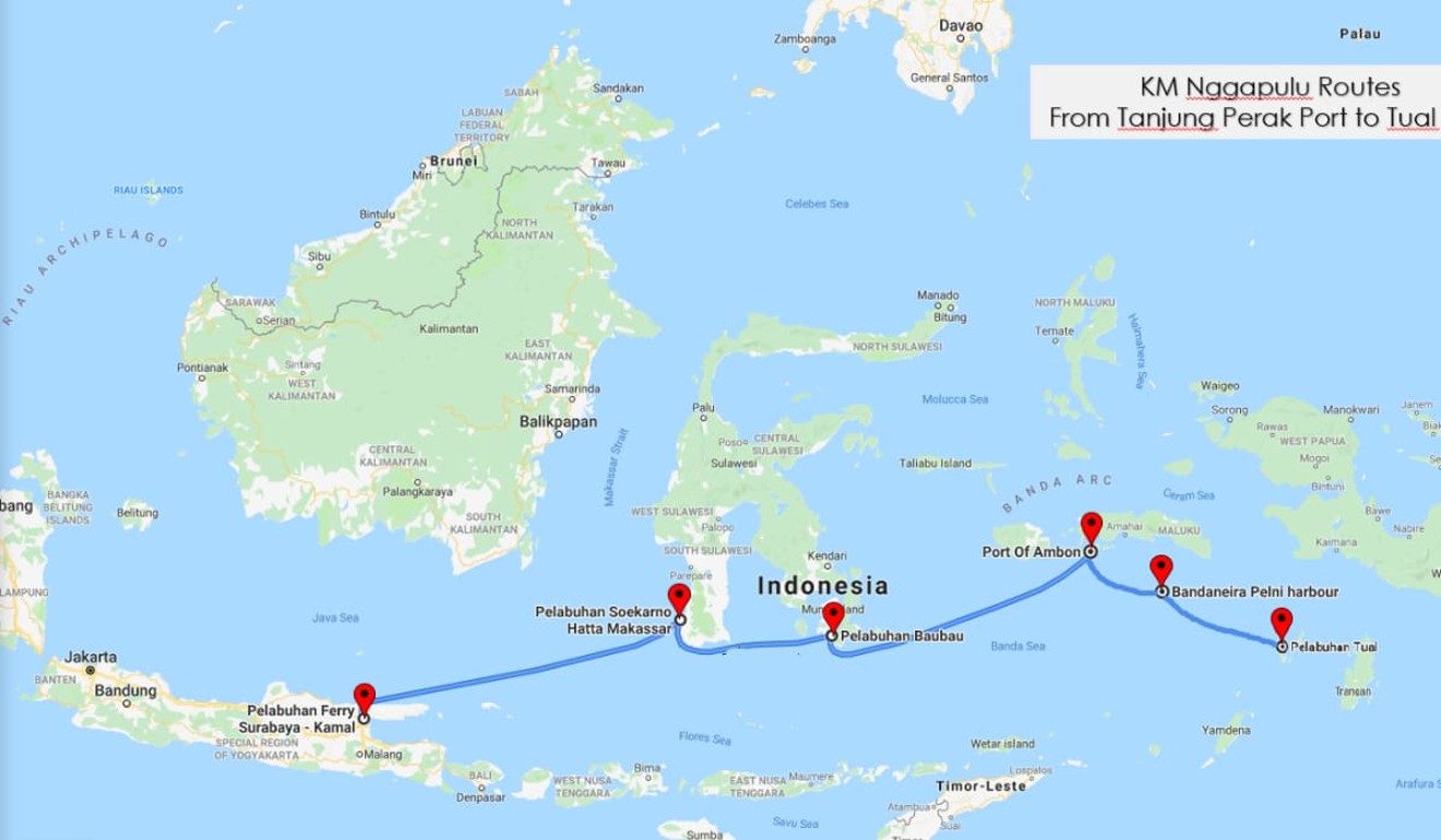 The route that Team Ceritalah took from Surabaya to Tual island. Photo: Team Ceritalah