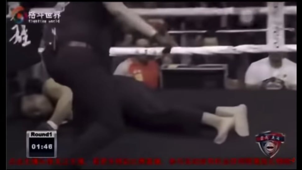 Ding Hao on the canvas after being knocked out. Photo: YouTube