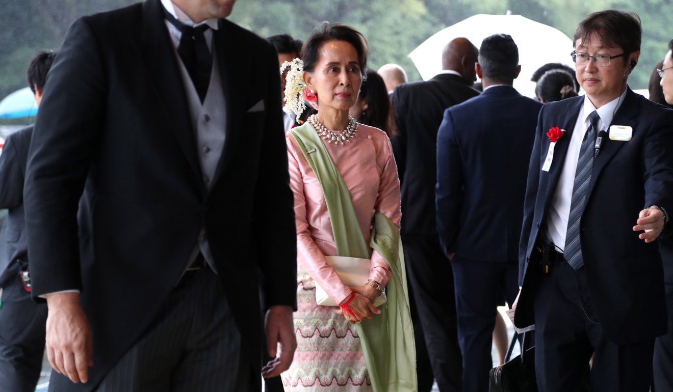 State Counsellor of Myanmar Aung San Suu Kyi, centre, was also in attendance. Photo: EPA
